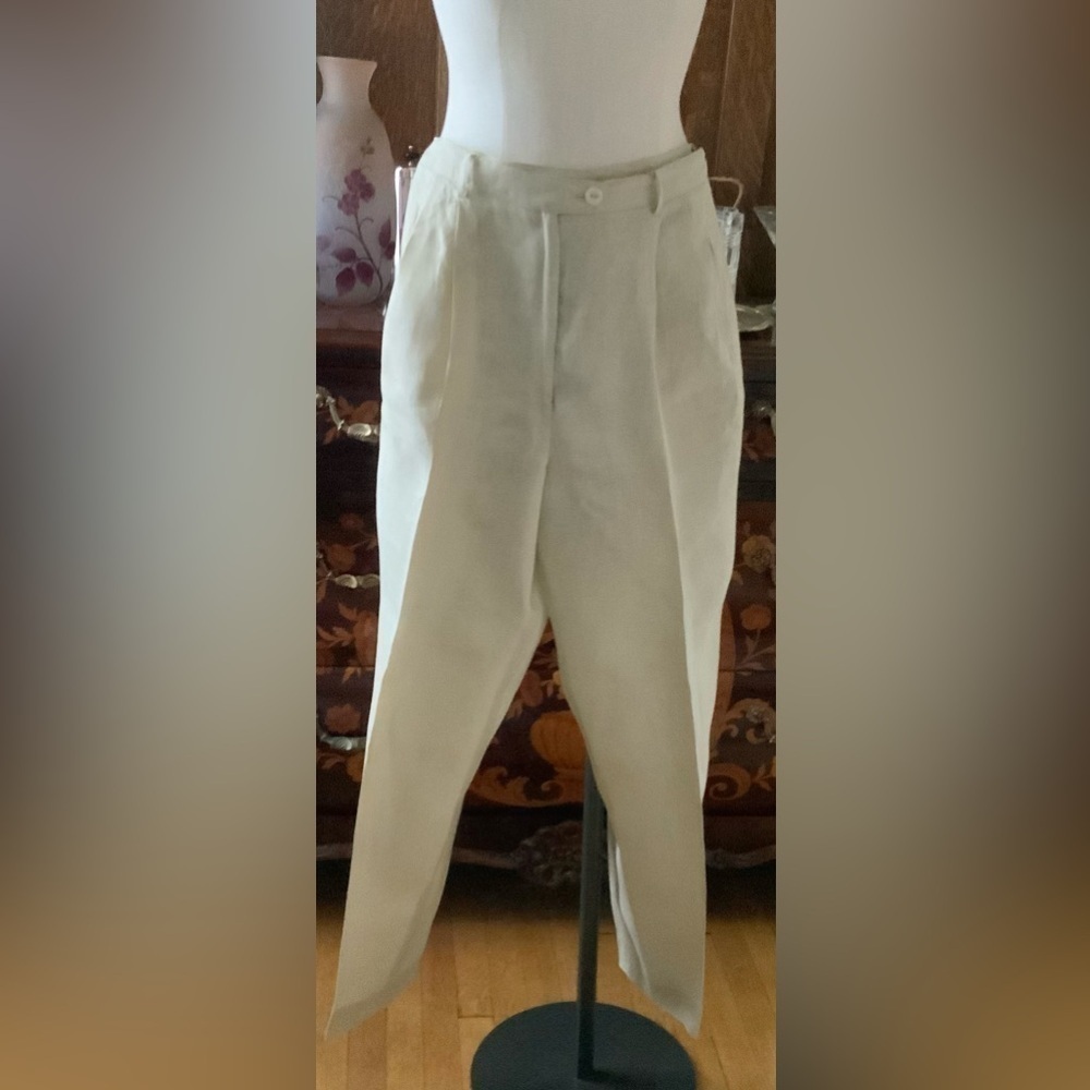 BURBERRY Sand Linen High Waist Wide Leg Pants - Picture 2 of 5